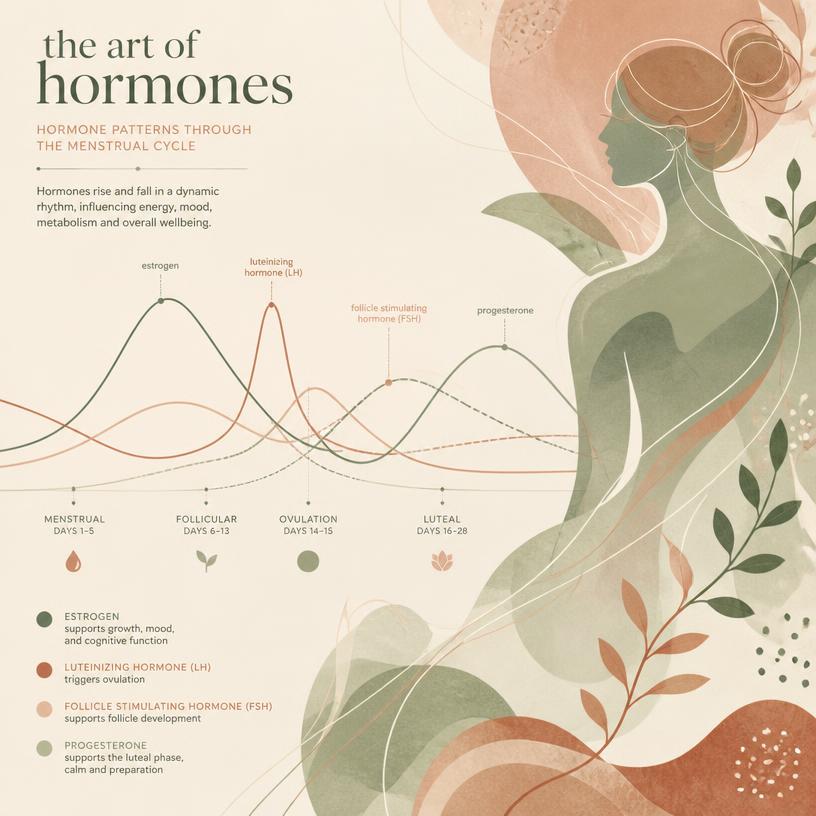Soft abstract illustration evoking the phases of the menstrual cycle